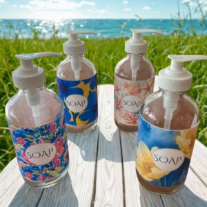 Soap Dispensor with Organic Hand Soap. custom designs.