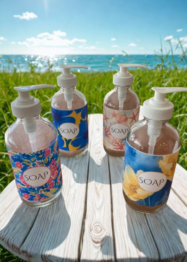 Soap Dispensor with Organic Hand Soap. custom designs.