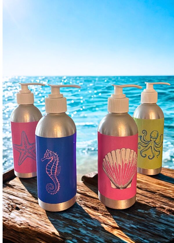 Refillable Soap Dispenser with Organic Hand Soap. Fun Beachside Designs