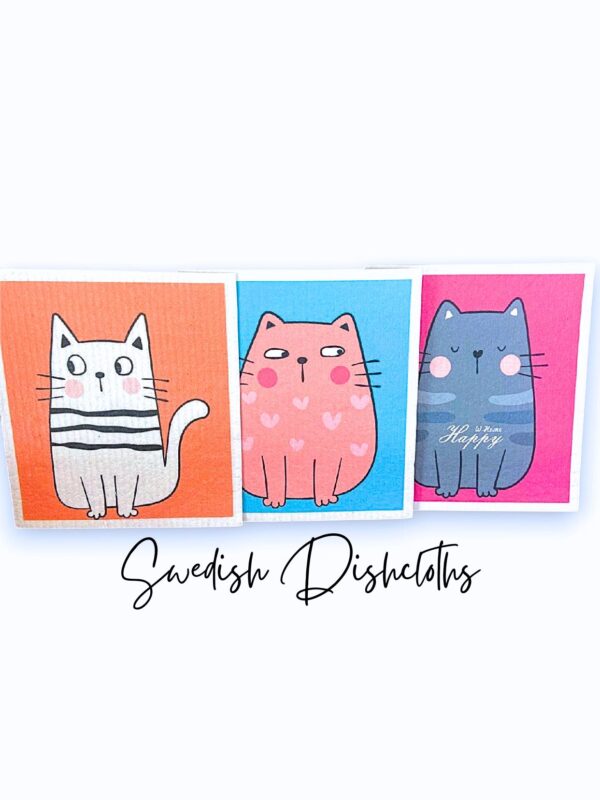 Swedish Dishcloths,Set of 3 Reusable Kitchen Dishcloths Resuable Paper Towel Eco-friendly Cloths, Set of Three Fun Cat Designs - Image 2