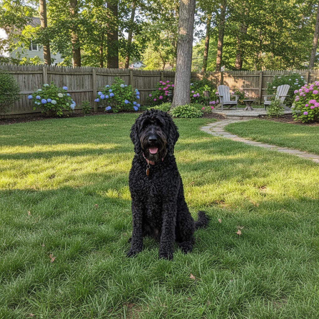 Milllie (1) Millie the dog in the back yard with her Butterfly & Bee mosquito and tick repellent on.
