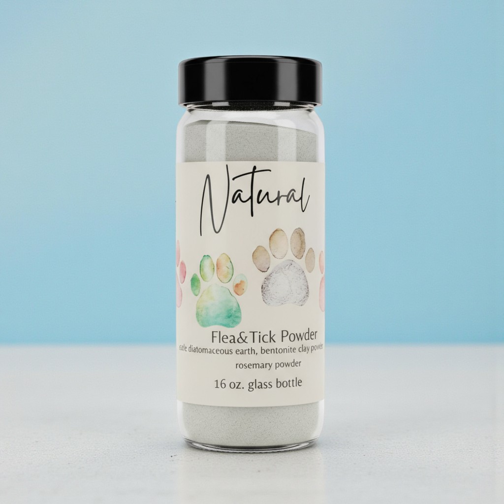 All Natural Flea and Tick Powder for Pets, works on Carpets Also! Butterfly &Bee comes in glass bottle.