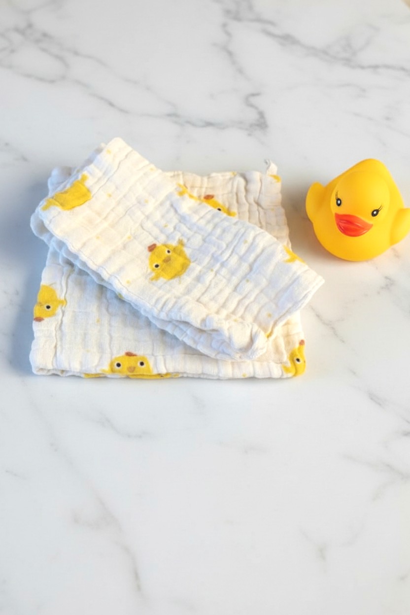 Baby Burp Cloth 6 Layer 100% Cotton Gauze Towel – Cute Chicks Baby Washcloth for Feeding & Newborn Care
