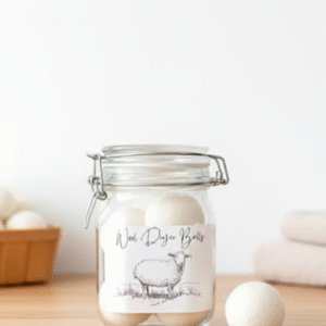 Wool Dryer Balls in Glass Laundry Room Storage Container Upgrade your laundry routine with a beautiful, plastic-free dryer sheet alternative. Our 6.7" tall x 4" wide glass swing-top jar comes filled with six mini white wool dryer balls—a simple, eco-friendly laundry room must-have that looks gorgeous on your shelf and works hard in every load. These natural wool dryer balls help reduce static, soften fabrics naturally, and cut down drying time (which can save energy). Use them again and again—no synthetic fragrances, no disposable dryer sheets, and no messy buildup on towels or activewear. Just toss the dryer balls in with your wet laundry and enjoy fresher, fluffier clothes the easy way. Why you’ll love it Reusable dryer sheet alternative (zero-waste swap) Helps reduce static + soften laundry naturally Can help shorten dry time (energy-saving helper) Cute laundry room storage, keeps dryer balls contained + display-worthy Swing-top glass jar is reusable for storage long after What’s included: (1) Glass swing-top jar, approx. 6.7" H x 4" W (6) Mini white wool dryer balls Cute label with sheep How to use: Add 3–6 balls to the dryer with each load (use more for larger loads). Optional: add 1–2 drops of essential oil to a dryer ball and let it dry fully before tossing in (for a light, natural scent). Perfect for eco-friendly homes, minimalist laundry rooms, housewarming gifts, and anyone switching to non-toxic laundry essentials. Fast inexpensive set shipping price of $5.00 1-3 days.
