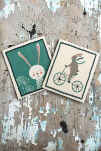 Two cute rabbit-themed Swedish dishcloth, wood pulp sponge.
