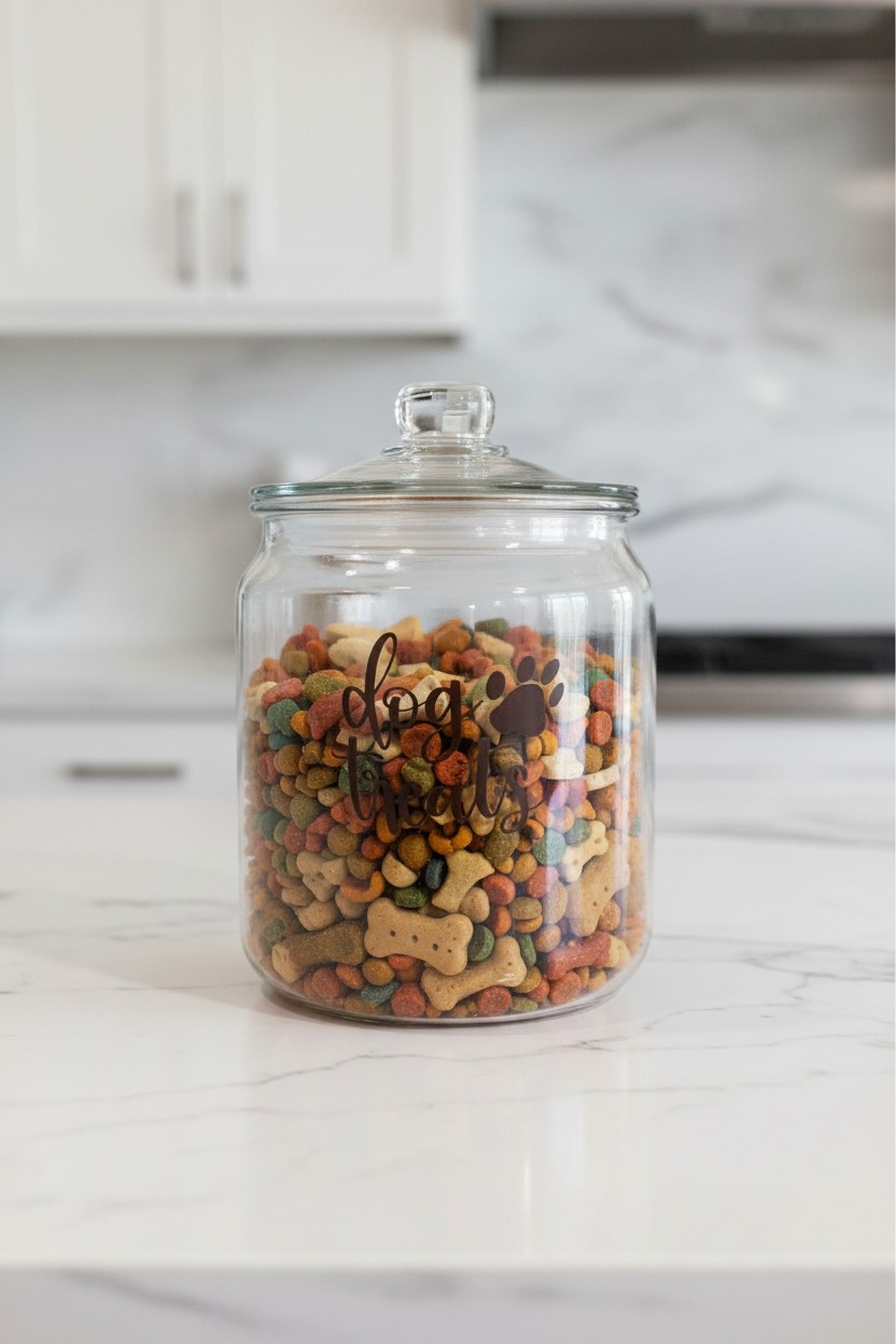 Large glass Dog Treat Jar, Beautiful Glass Container