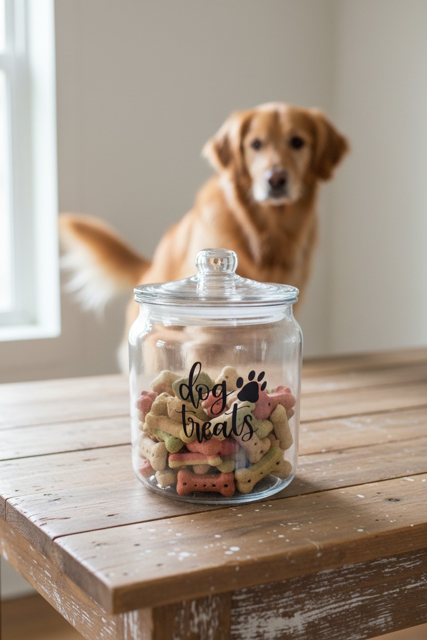 Dog Treat Jar 1/2 Gallon Glass Container with Lid Pet Treats Storage Canister for Kitchen or Pantry Holder for Your Pets Snacks and Cookies - Image 3