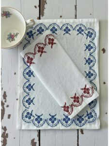 Charming Retro Cotton Napkin with Embroidered Trim Set of... Add a touch of vintage charm to your kitchen with this charming set of four retro cotton napkin featuring a sweet embroidered trim in blue or... Retro cotton...