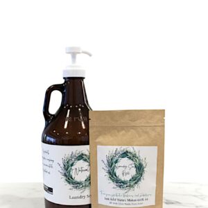 Glass Bottle with Pump for Laundry Room with Refill Laundry Powder, Makes 64 oz, Liquid Laundry Detergent when Mixed with Water