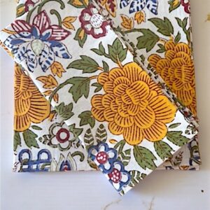 floral block print napkins gold and green