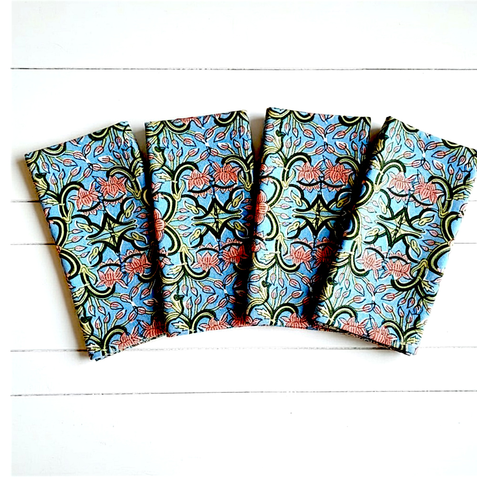 Set of 4 floral block print napkins