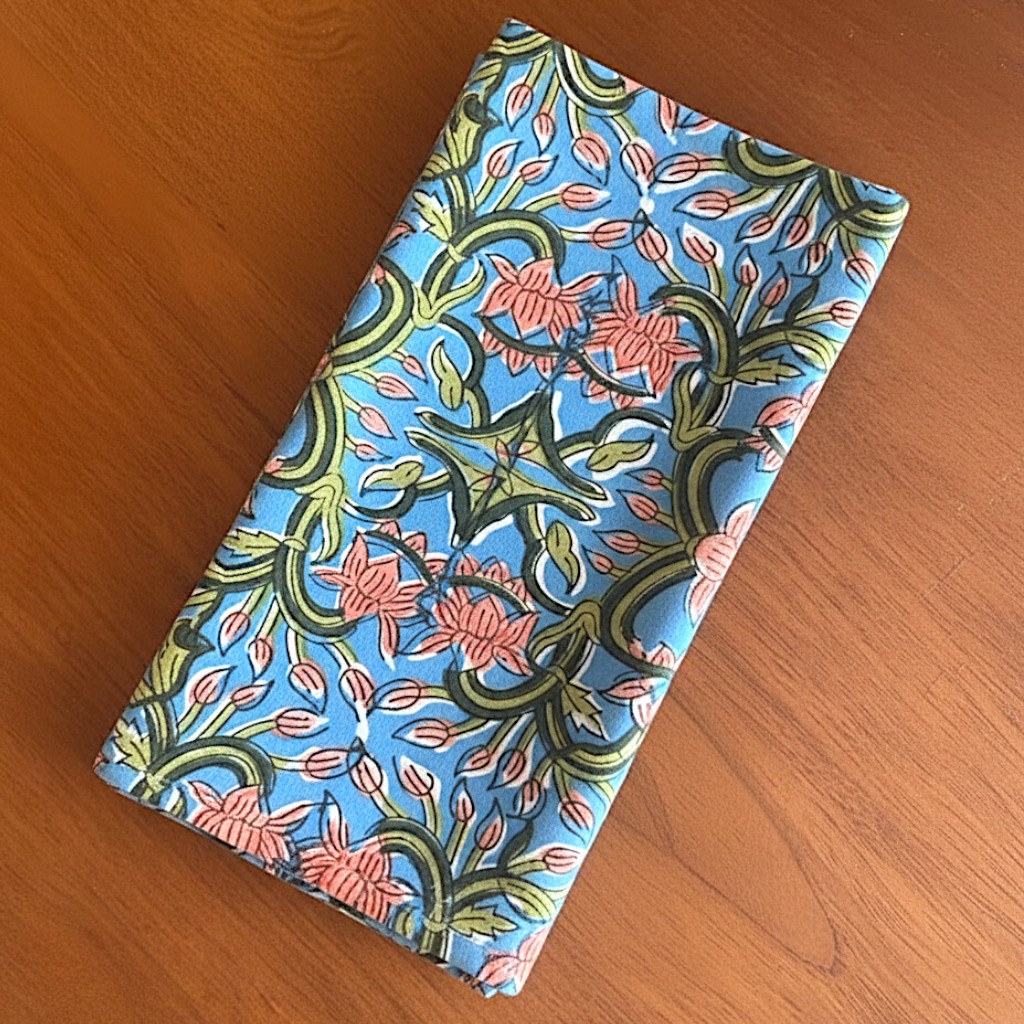 Block Print Napkins in Blue and Green Floral