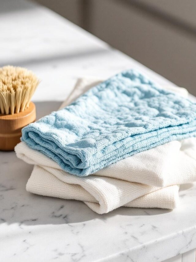 Sustainable Kitchen include cloth towels and wood scrub brushes