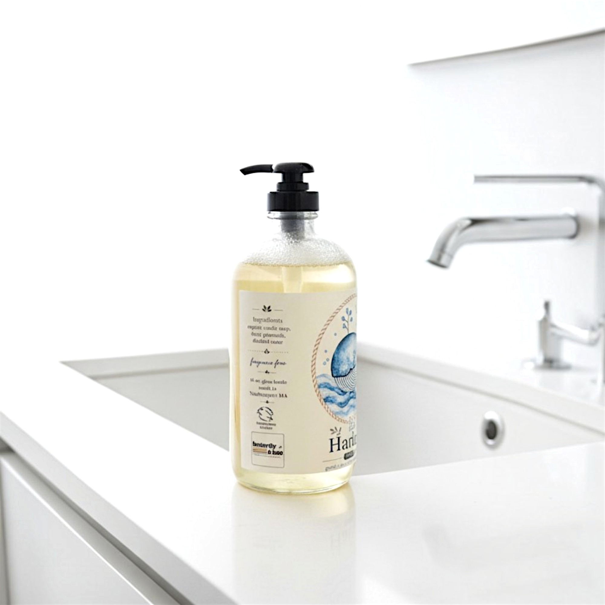 Natural Hand Soap, Organic Soap in Glass Dispenser with Nautical Design - Image 4