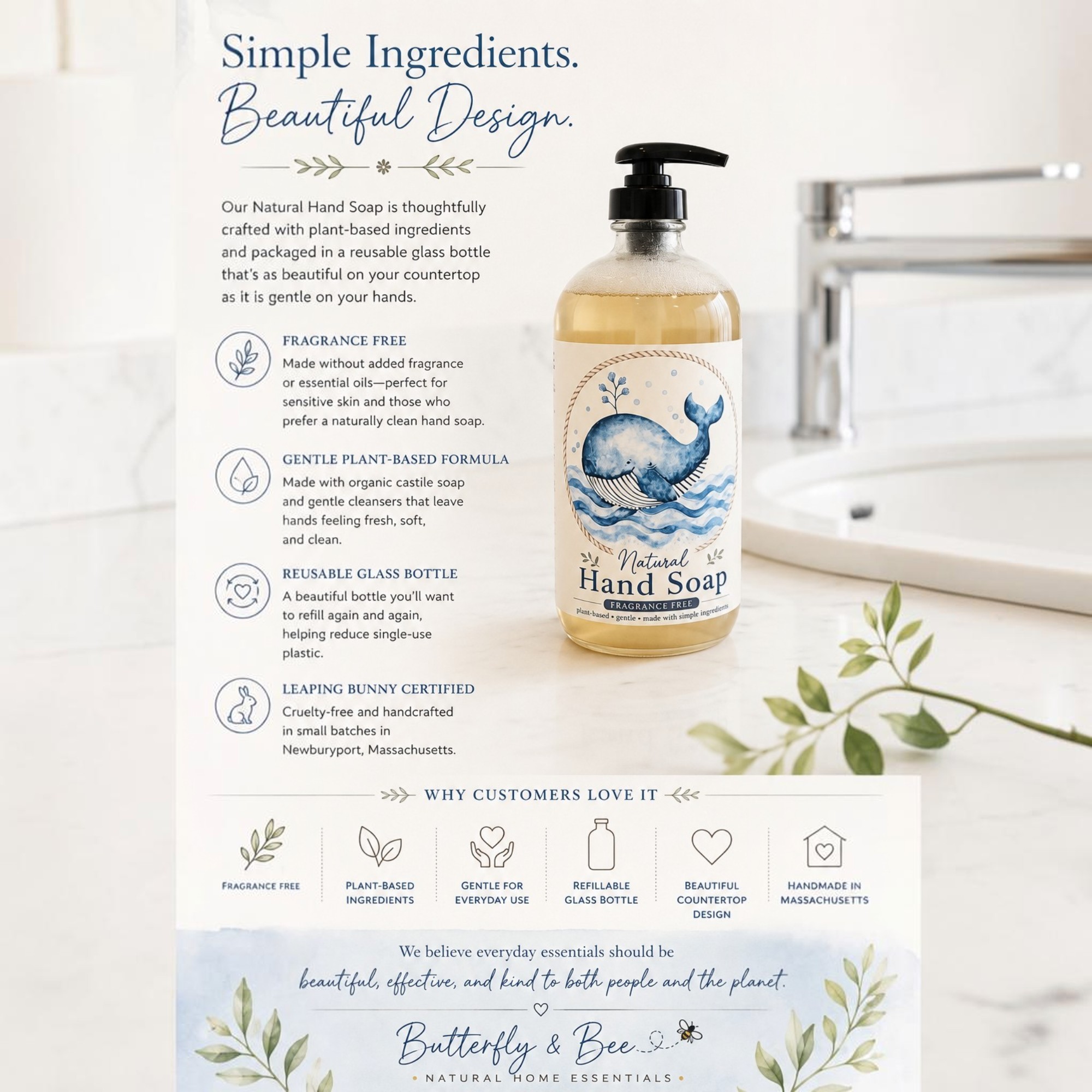 Natural Hand Soap, Organic Soap in Glass Dispenser with Nautical Design - Image 2