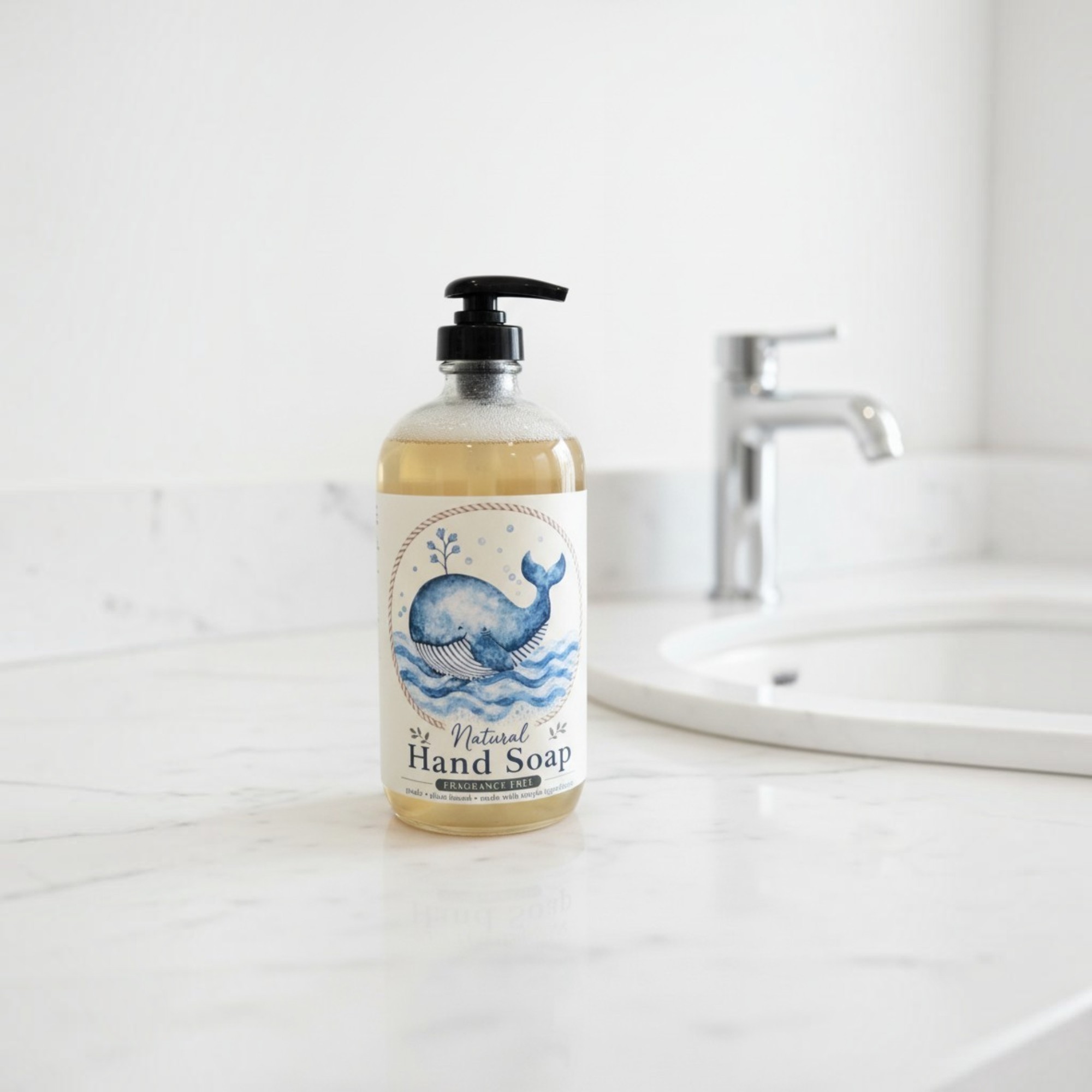 Natural Hand Soap, Organic Soap in Glass Dispenser with Nautical Design - Image 3