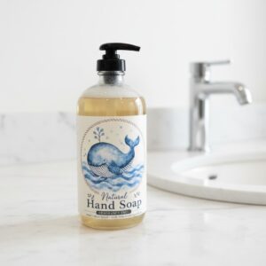 Natural Hand Soap in Glass Dispenser with Whale Design