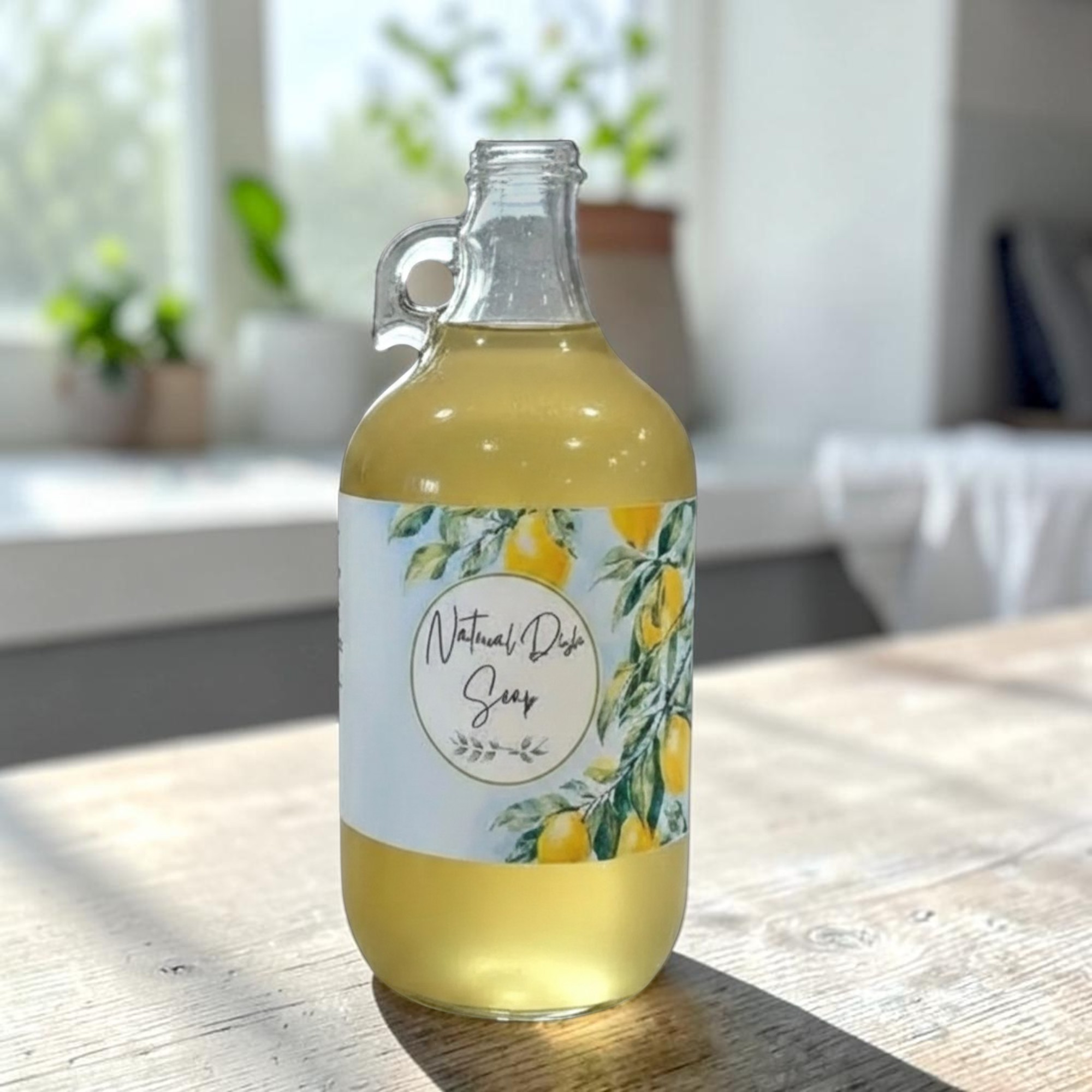 Organic dish soap made from castile soap in 16 oz. glass foam pump.