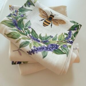 Linen Kitchen towels, set of 2 botanical designs.