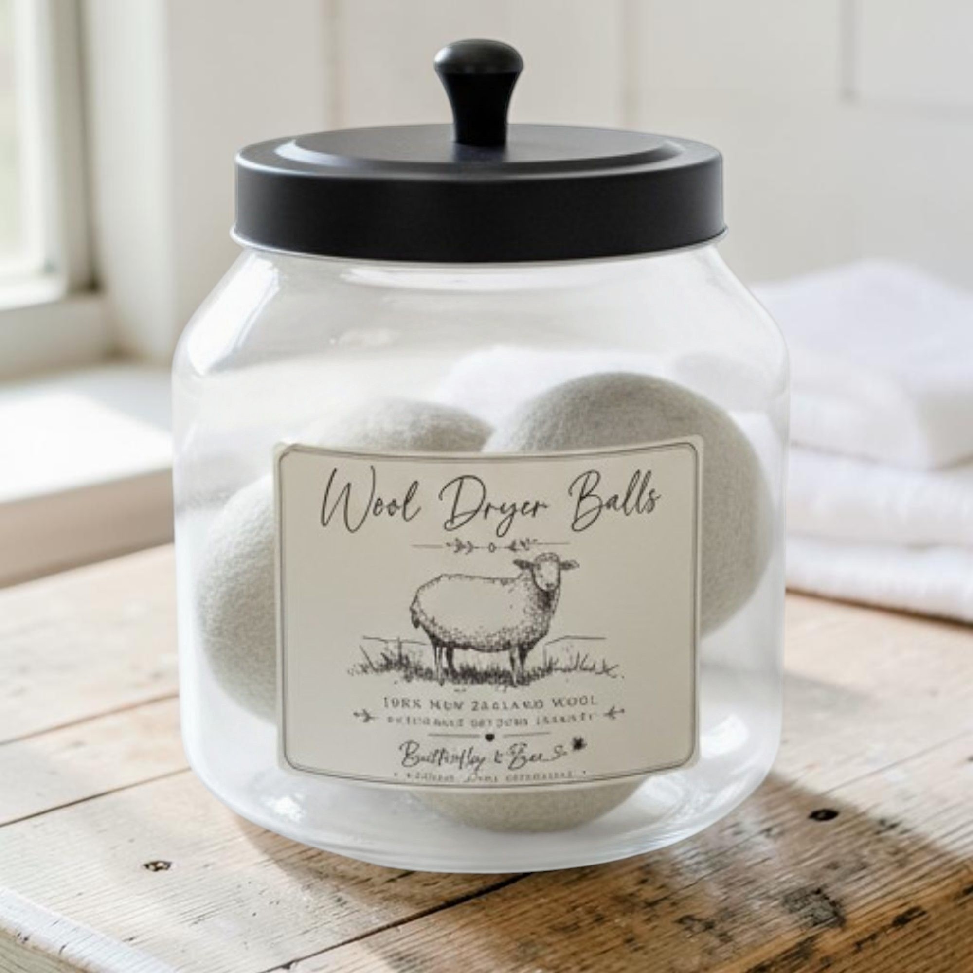 Extra large New Zealand Wool Dryer Balls in Glass Container