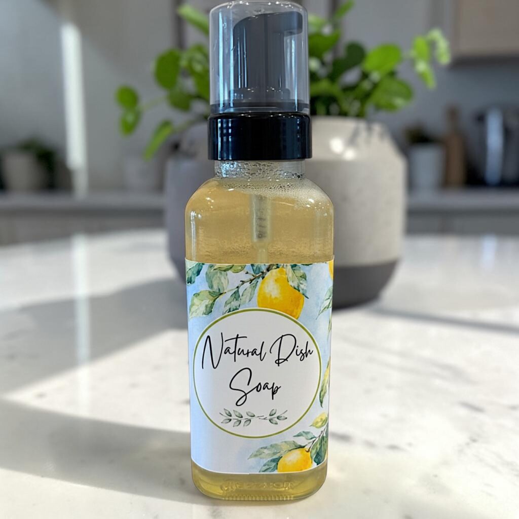 new dish soap 1 (2) Organic dish soap in an eco friendly glass dispenser bottle.