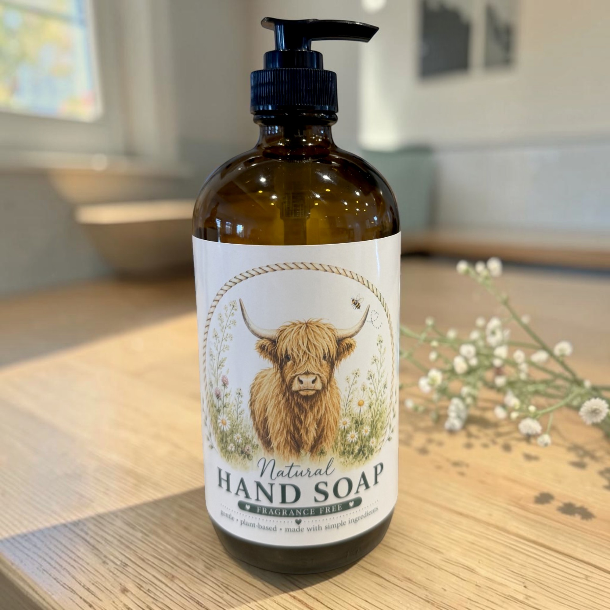 Fragrance Free Hand Soap with Highland Cow Label