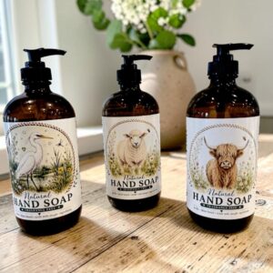 Fragrance free hand soap in glass dispenser,