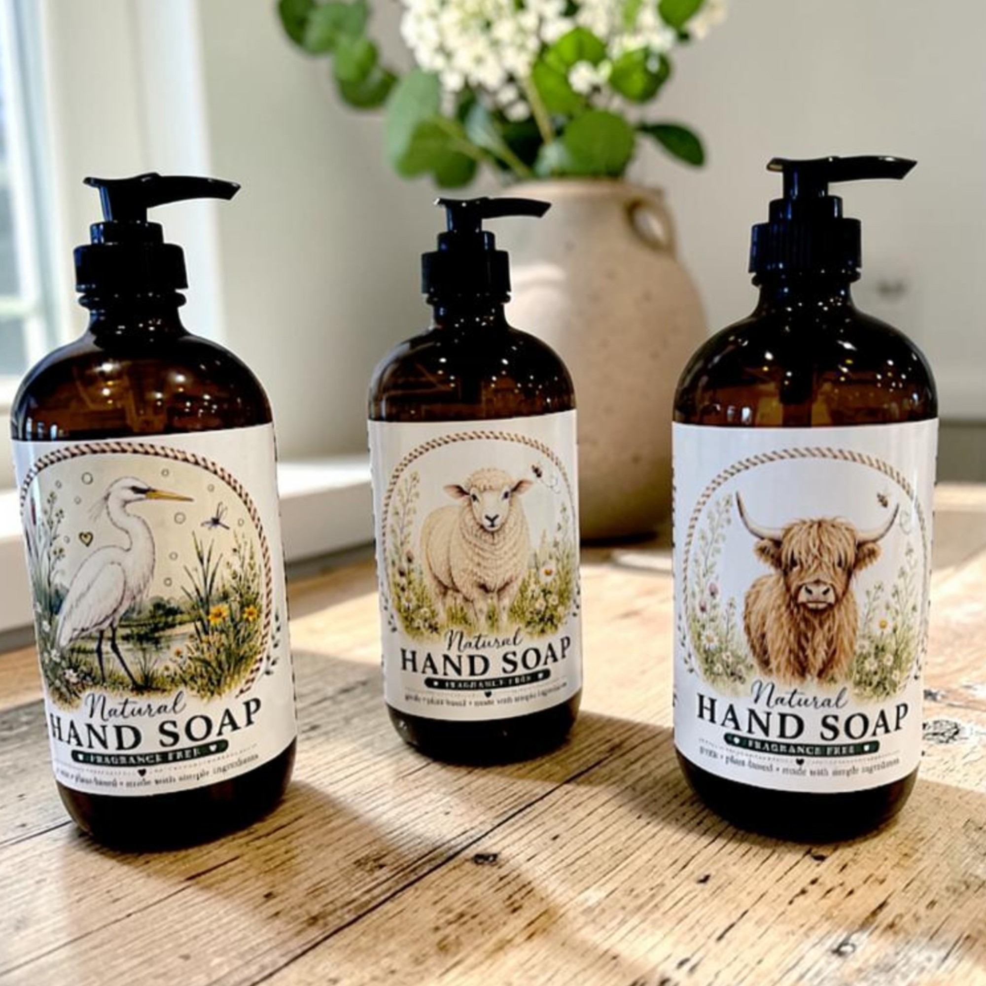 fragrance free liquid hand soap in glass dispenser