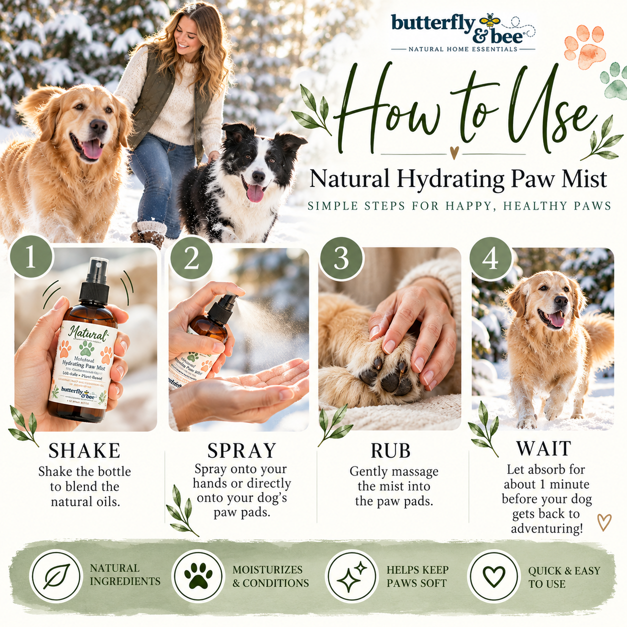 Natural Hydrating Paw Conditioner for Dogs Paw Pad Moisturizer Coconut MCT, Jojoba & Vitamin E - Image 3